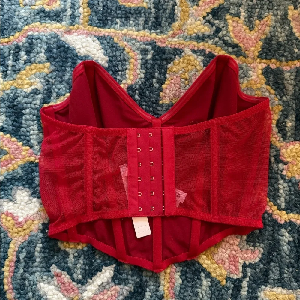 Victoria's Secret Red Strapless Satin Boning Corset Top S NWT